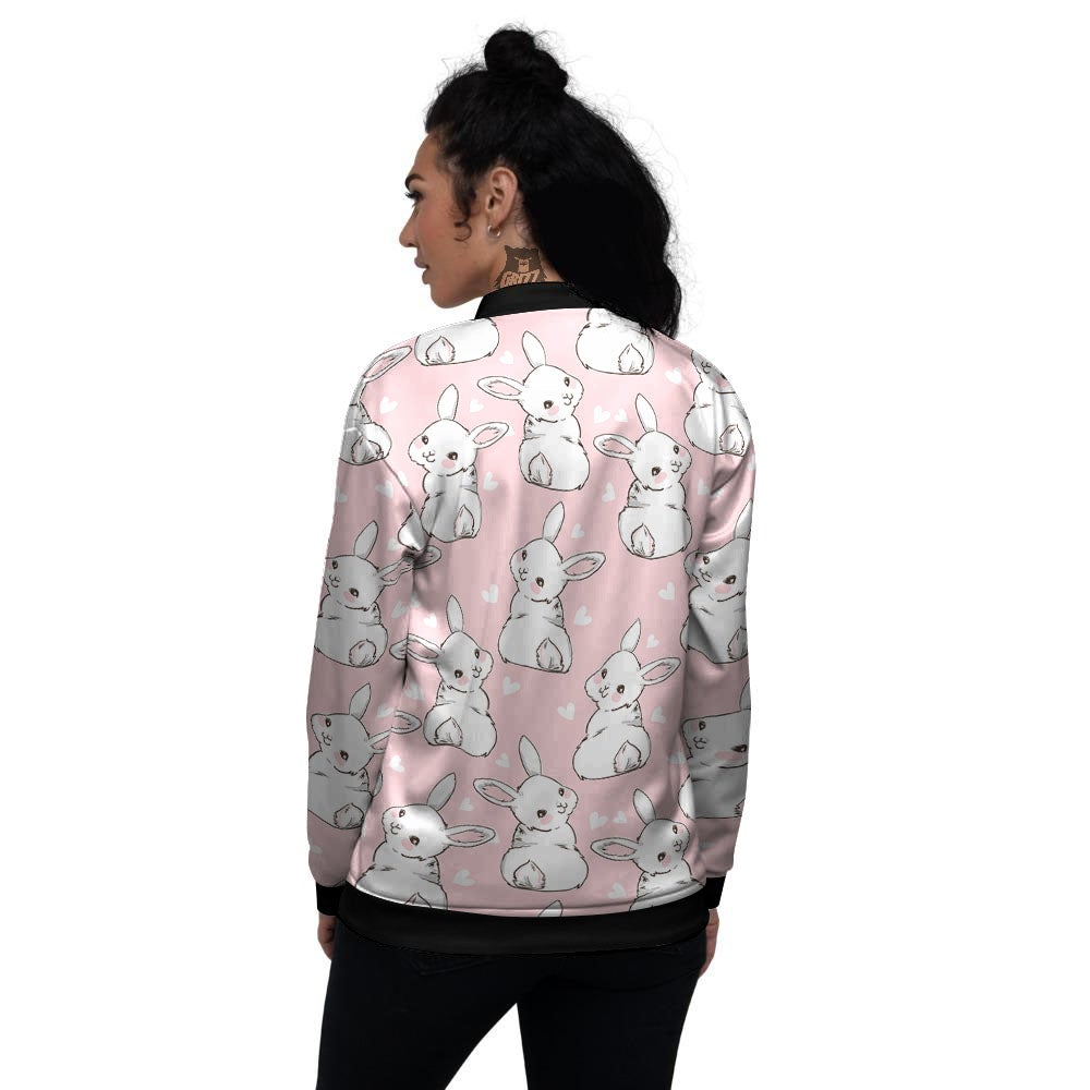 Rabbit Pink Print Pattern Women's Bomber Jacket-grizzshop
