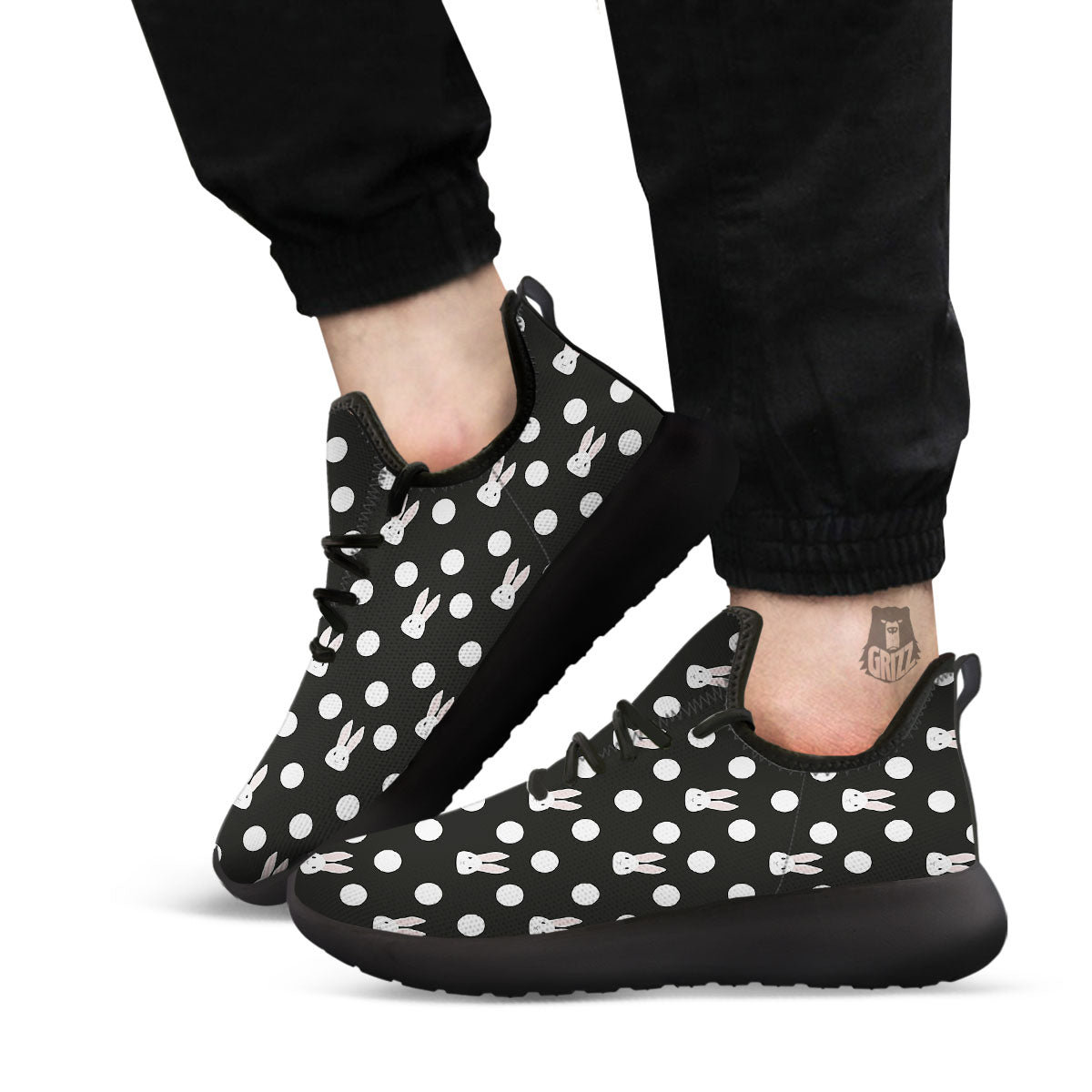 Rabbit Polka Dot Print Pattern Black Athletic Shoes-grizzshop