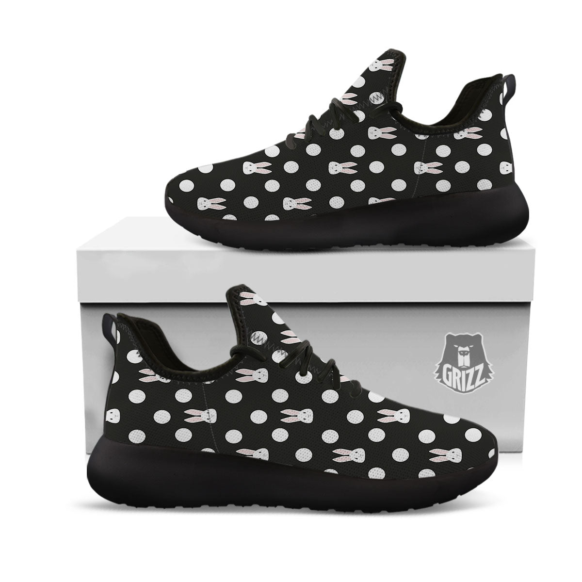 Rabbit Polka Dot Print Pattern Black Athletic Shoes-grizzshop