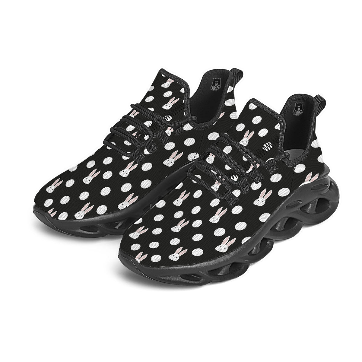 Rabbit Polka Dot Print Pattern Black Running Shoes-grizzshop