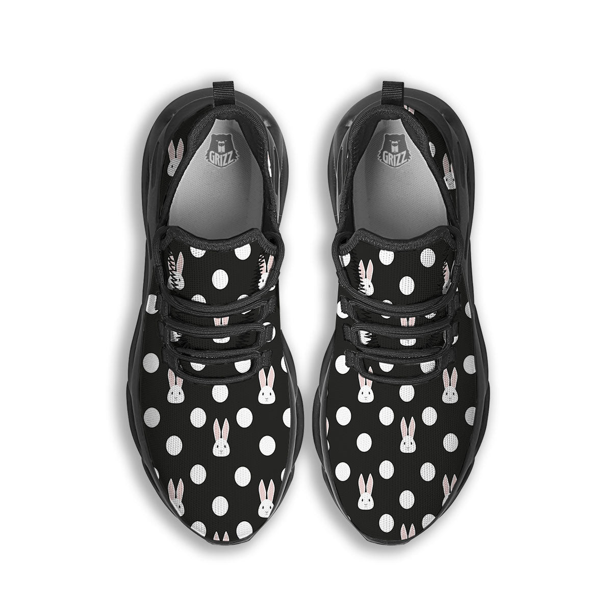 Rabbit Polka Dot Print Pattern Black Running Shoes-grizzshop