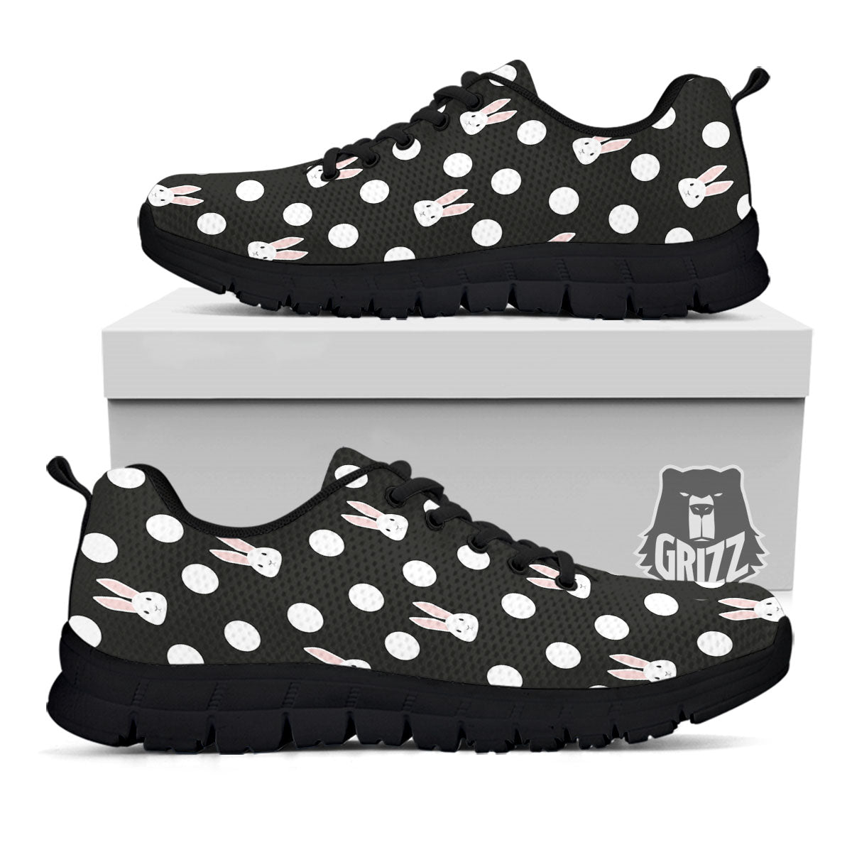 Rabbit Polka Dot Print Pattern Black Sneaker-grizzshop