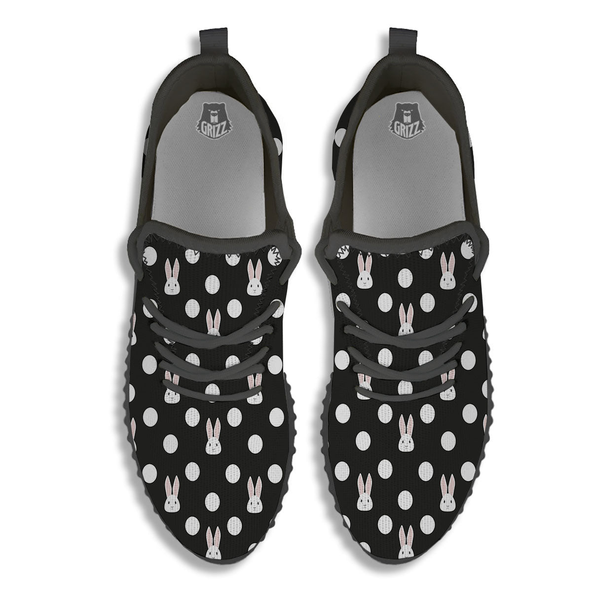 Rabbit Polka Dot Print Pattern Black Walking Shoes-grizzshop