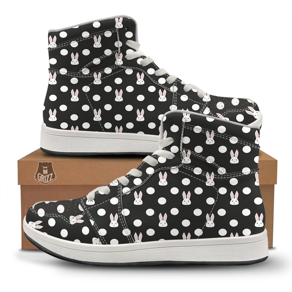 Rabbit Polka Dot Print Pattern High Top Sneakers-grizzshop