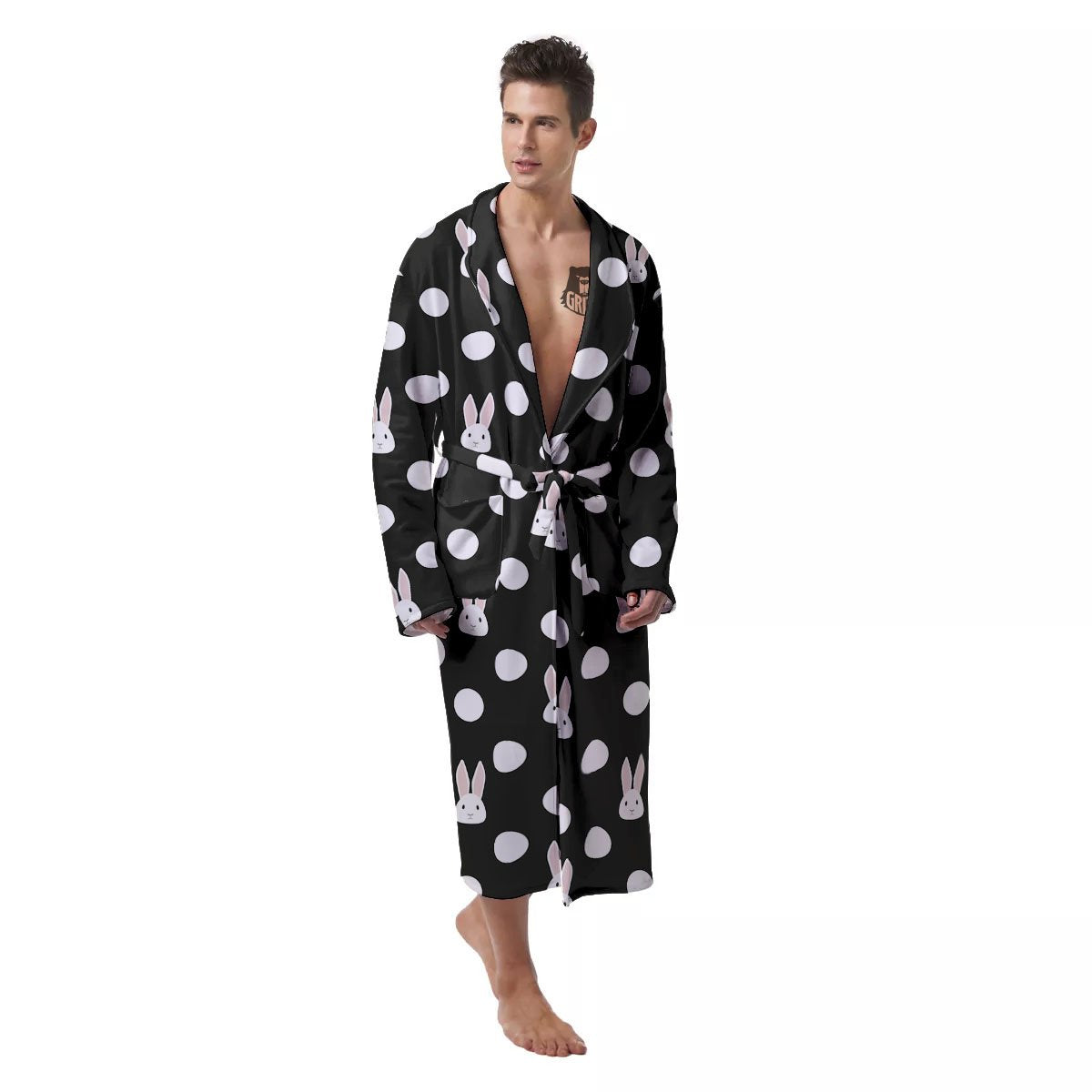 Rabbit Polka Dot Print Pattern Men's Robe-grizzshop