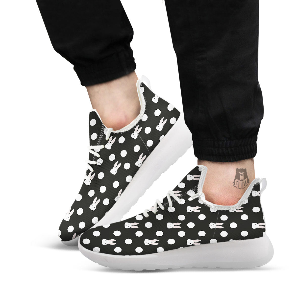 Rabbit Polka Dot Print Pattern White Athletic Shoes-grizzshop