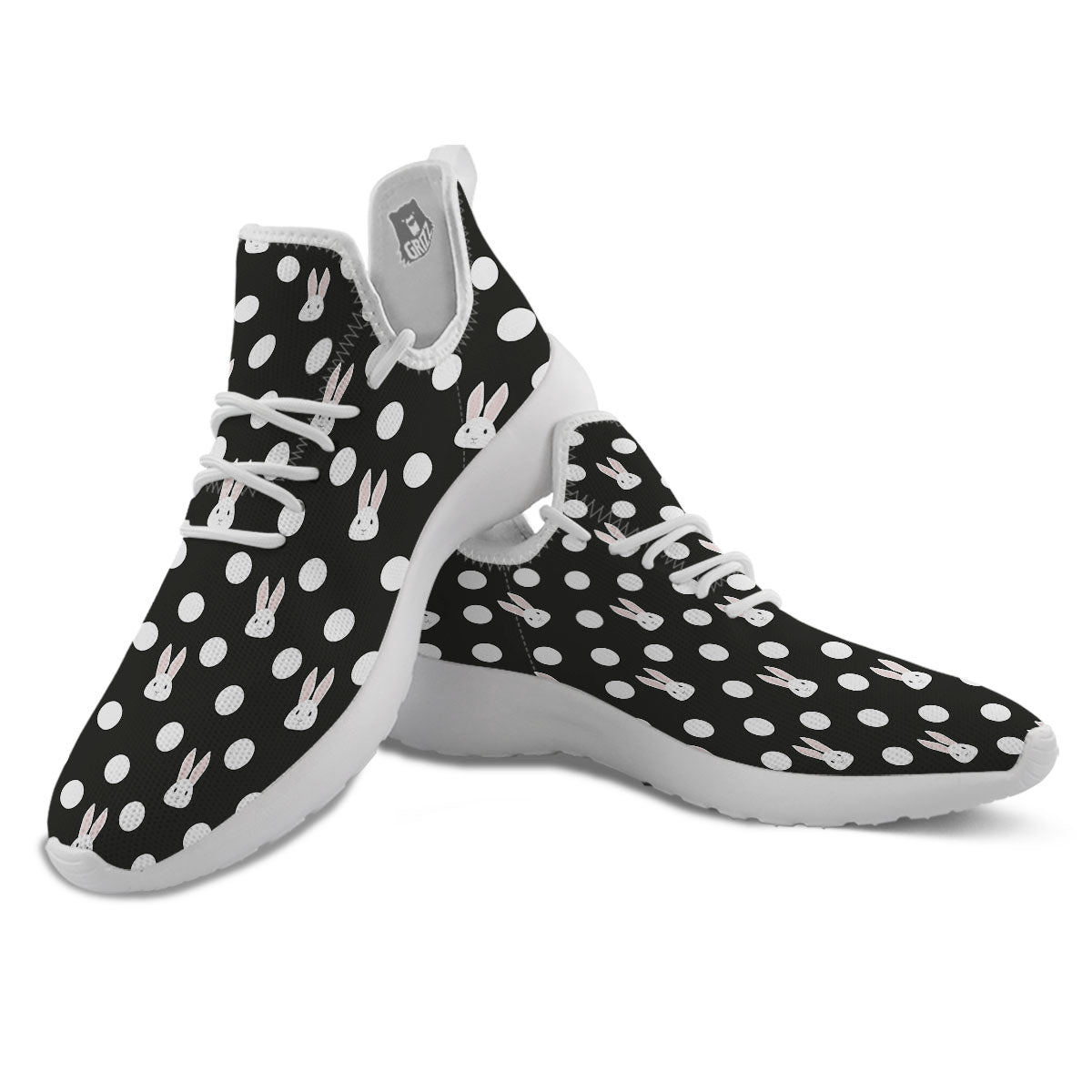 Rabbit Polka Dot Print Pattern White Athletic Shoes-grizzshop