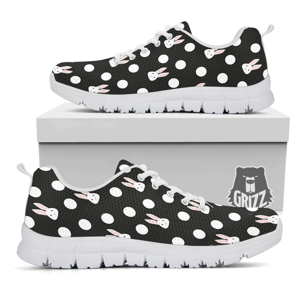 Rabbit Polka Dot Print Pattern White Sneaker-grizzshop