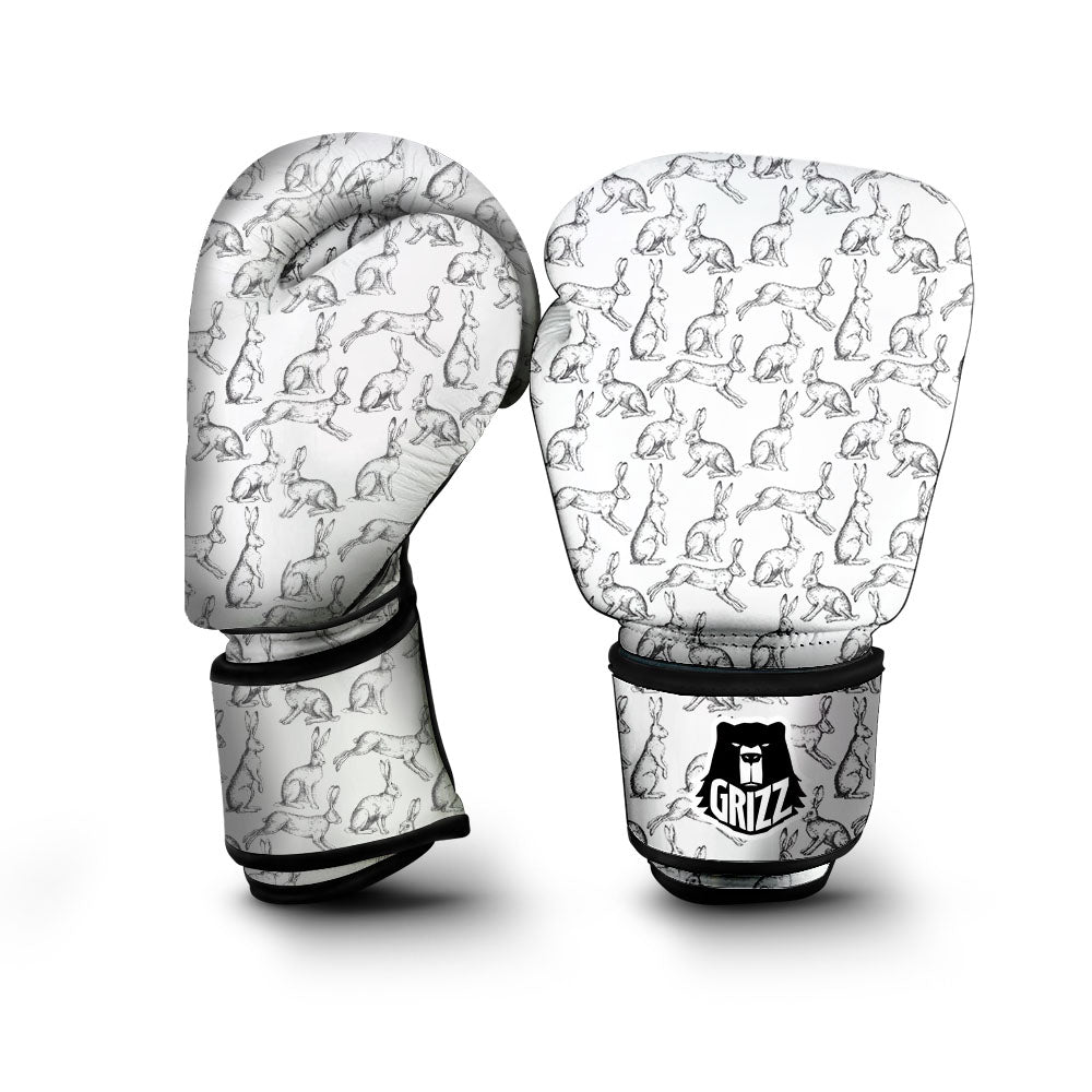 Rabbit White And Black Print Pattern Boxing Gloves-grizzshop