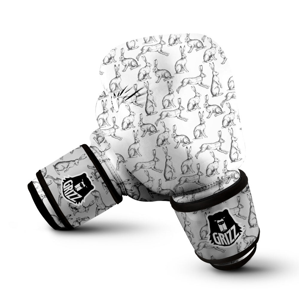 Rabbit White And Black Print Pattern Boxing Gloves-grizzshop