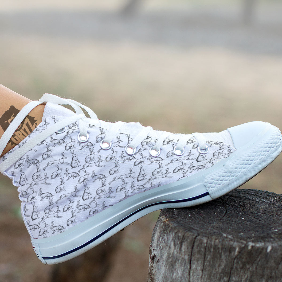Rabbit White And Black Print Pattern White High Top Shoes-grizzshop