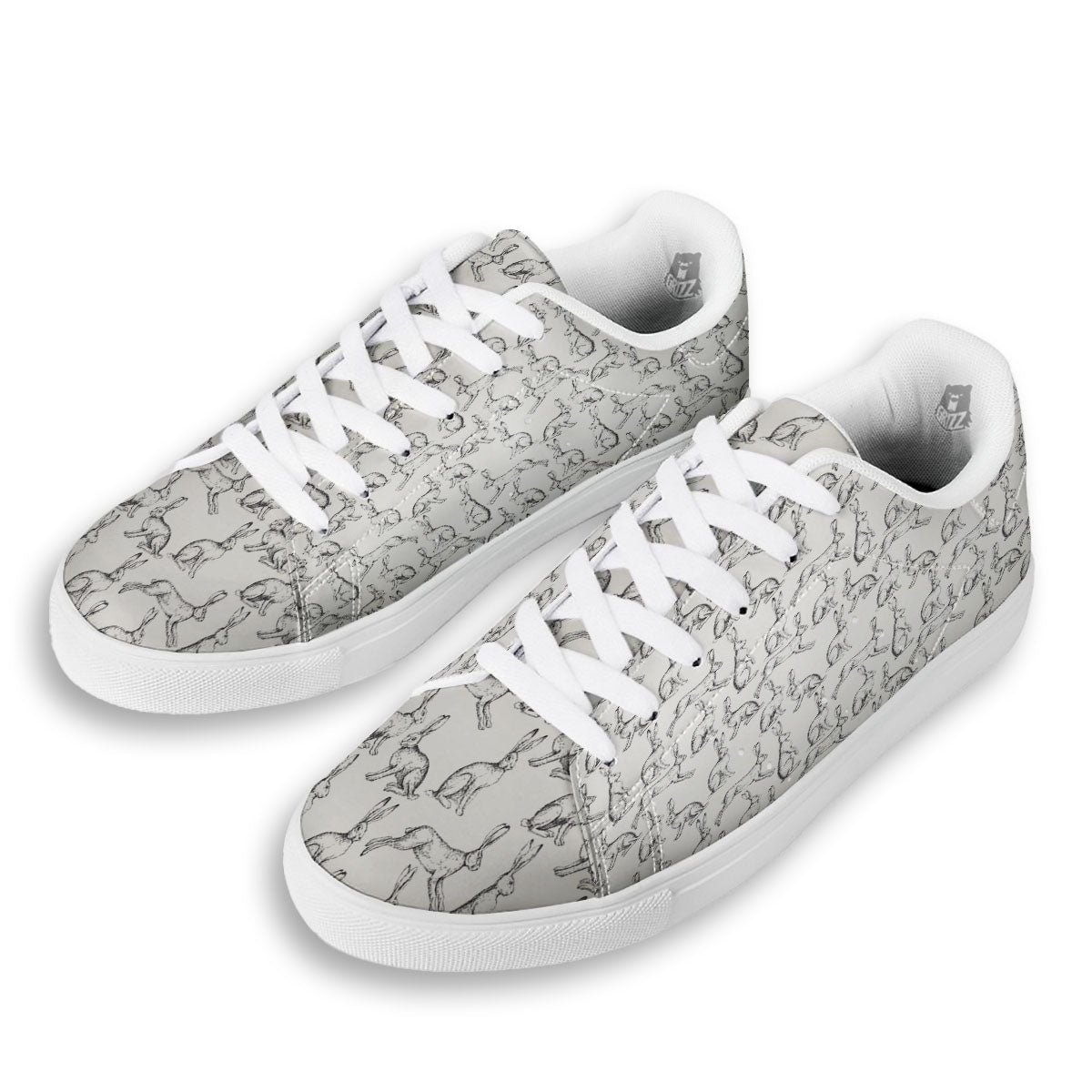 Rabbit White And Black Print Pattern White Low Top Sneakers-grizzshop
