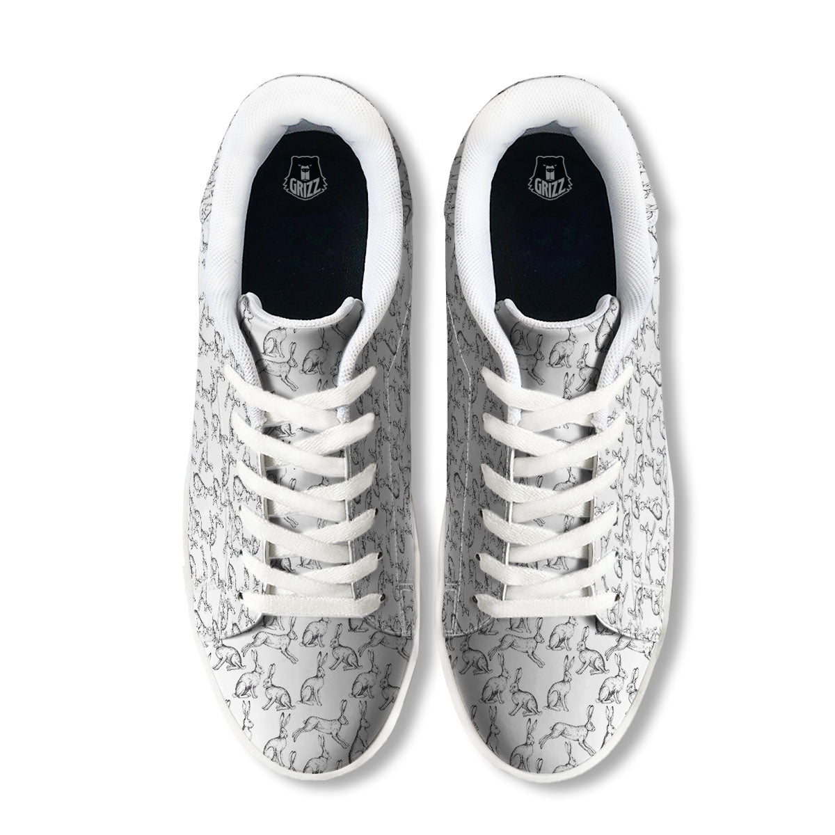 Rabbit White And Black Print Pattern White Low Top Sneakers-grizzshop