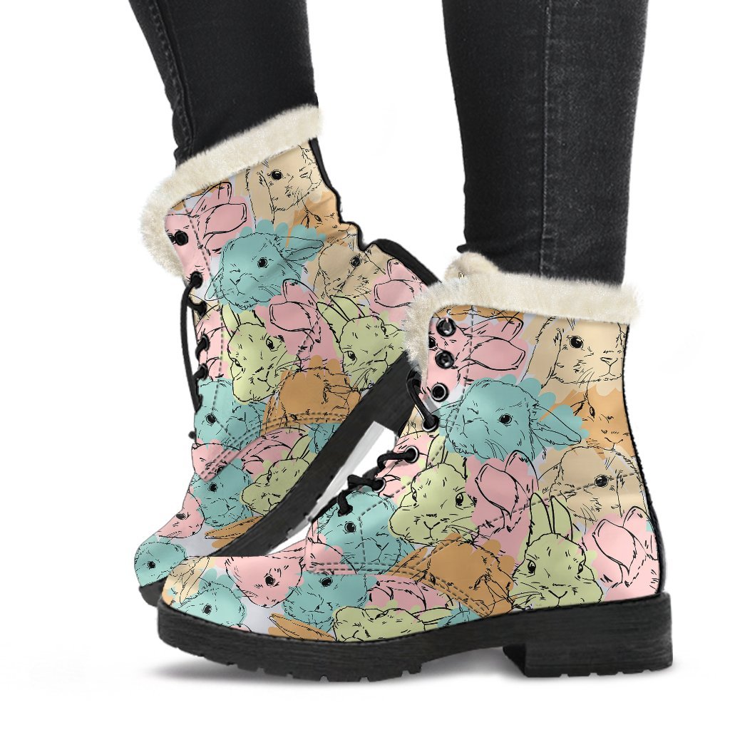 Rabbit Bunny Pattern Print Comfy Winter Boots-grizzshop