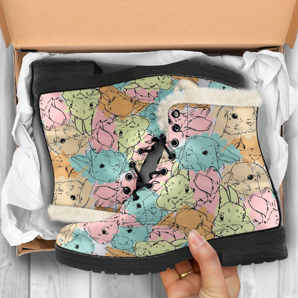 Rabbit Bunny Pattern Print Comfy Winter Boots-grizzshop