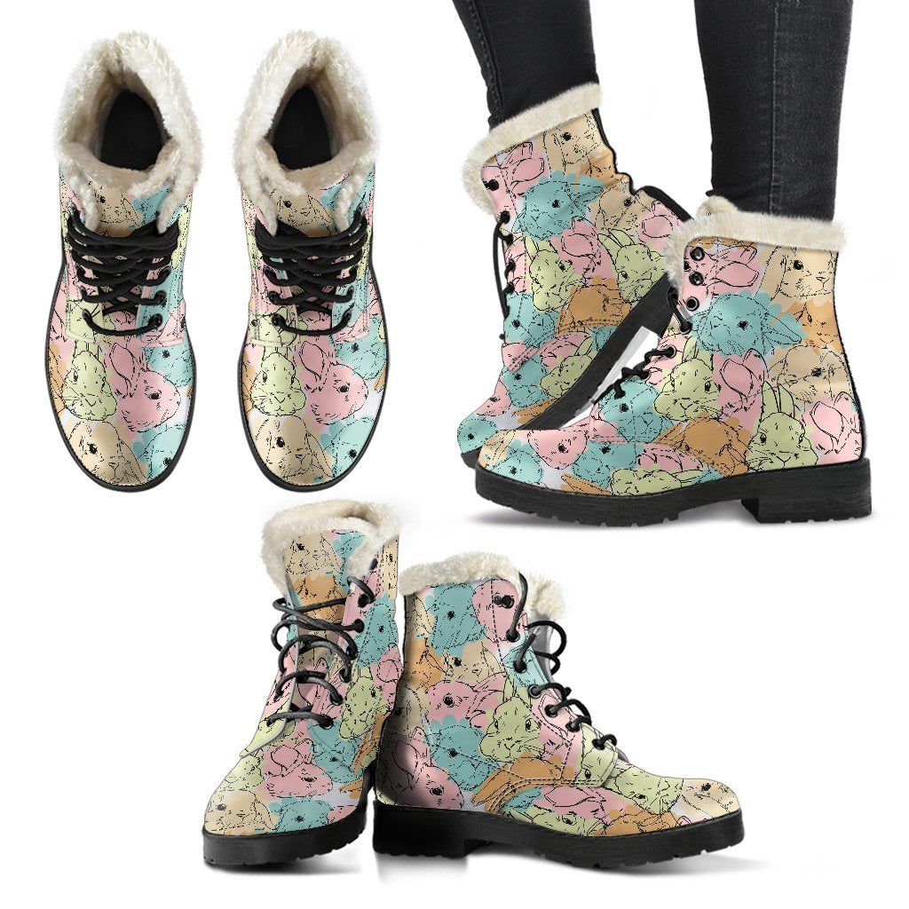 Rabbit Bunny Pattern Print Comfy Winter Boots-grizzshop