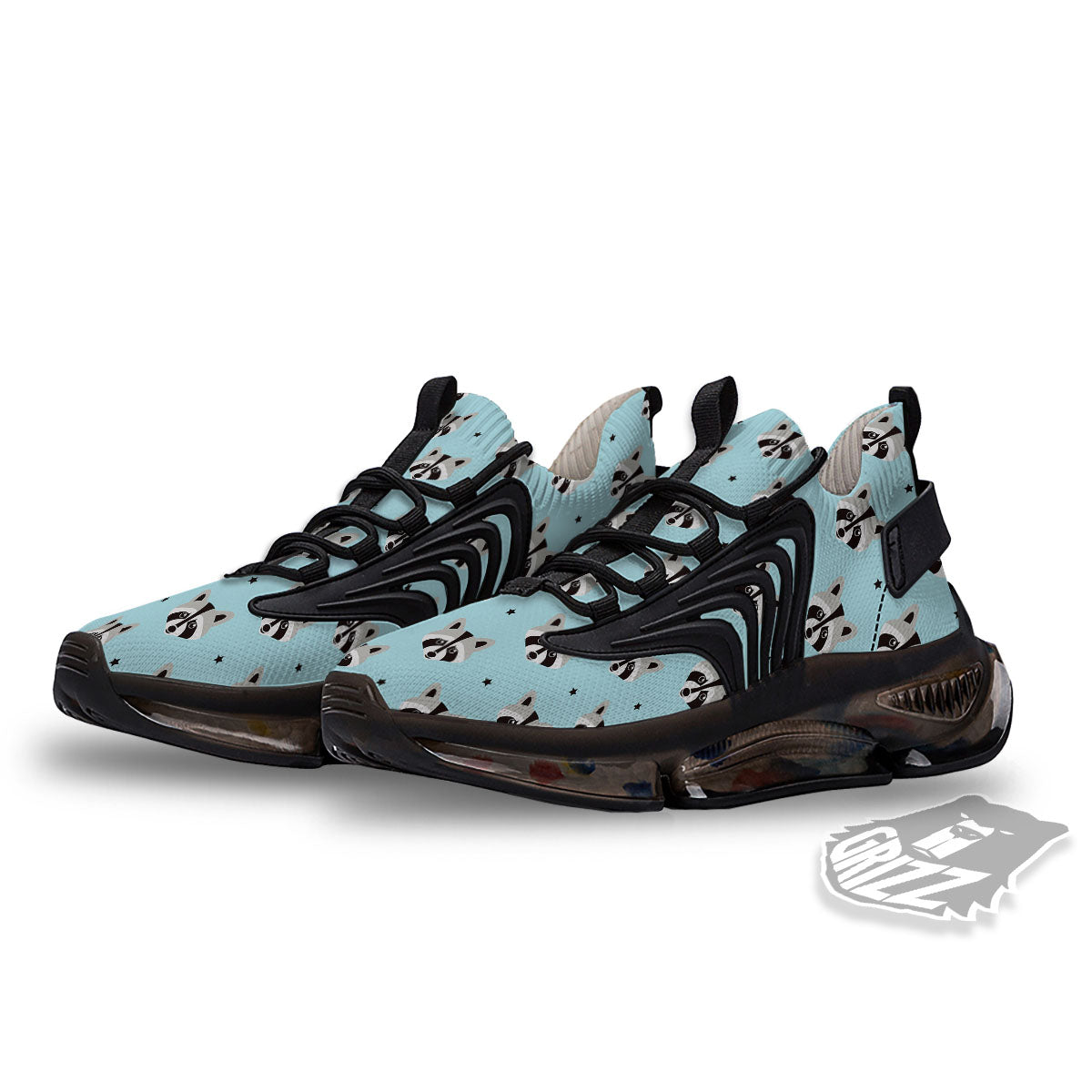 Raccoon Cartoon Print Pattern Black Gym Shoes-grizzshop