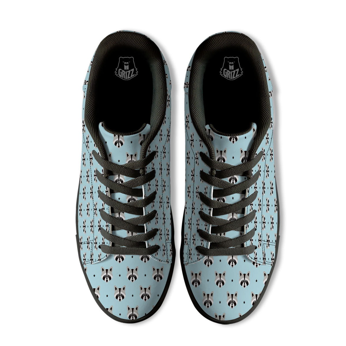Raccoon Cartoon Print Pattern Black Low Top Sneakers-grizzshop