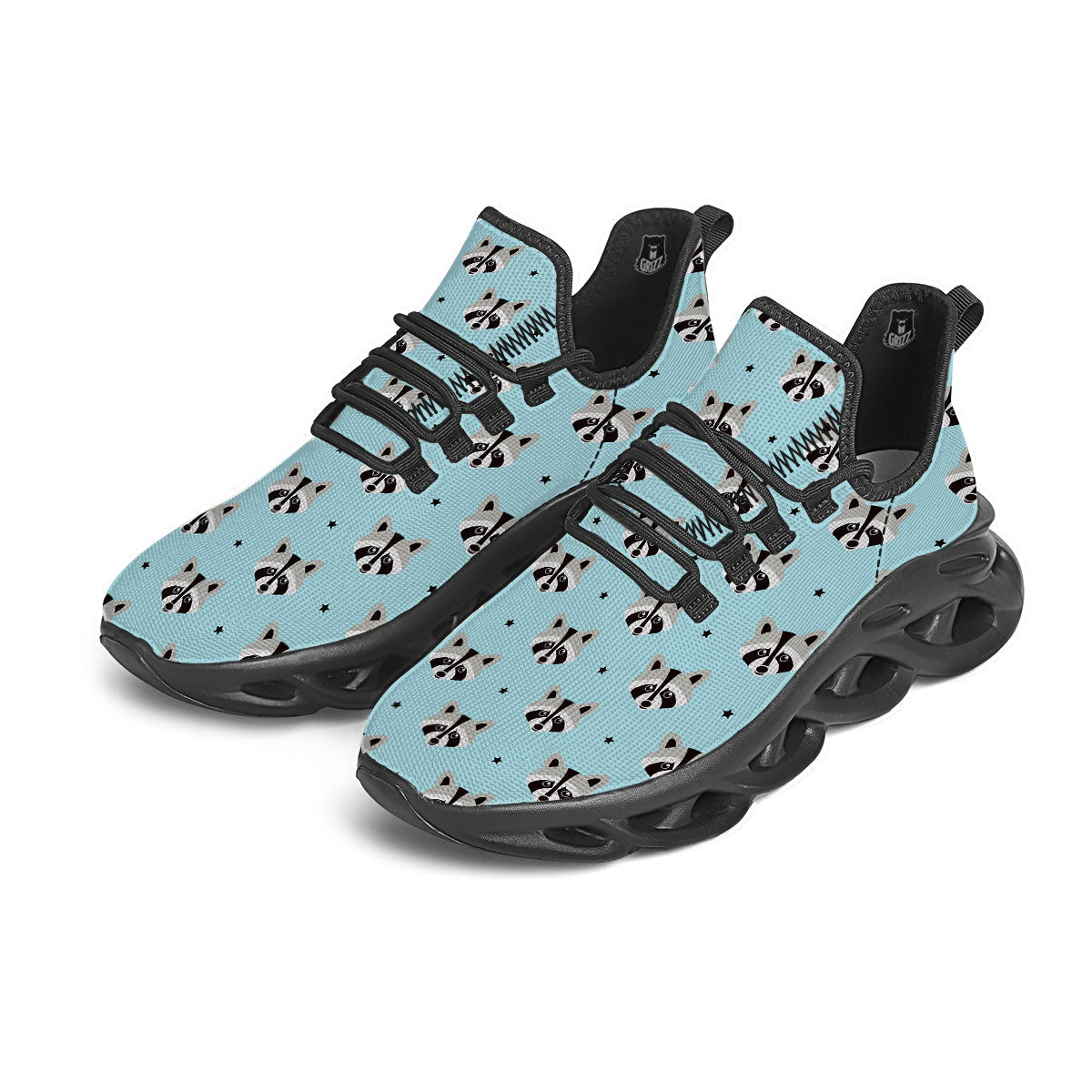 Raccoon Cartoon Print Pattern Black Running Shoes-grizzshop
