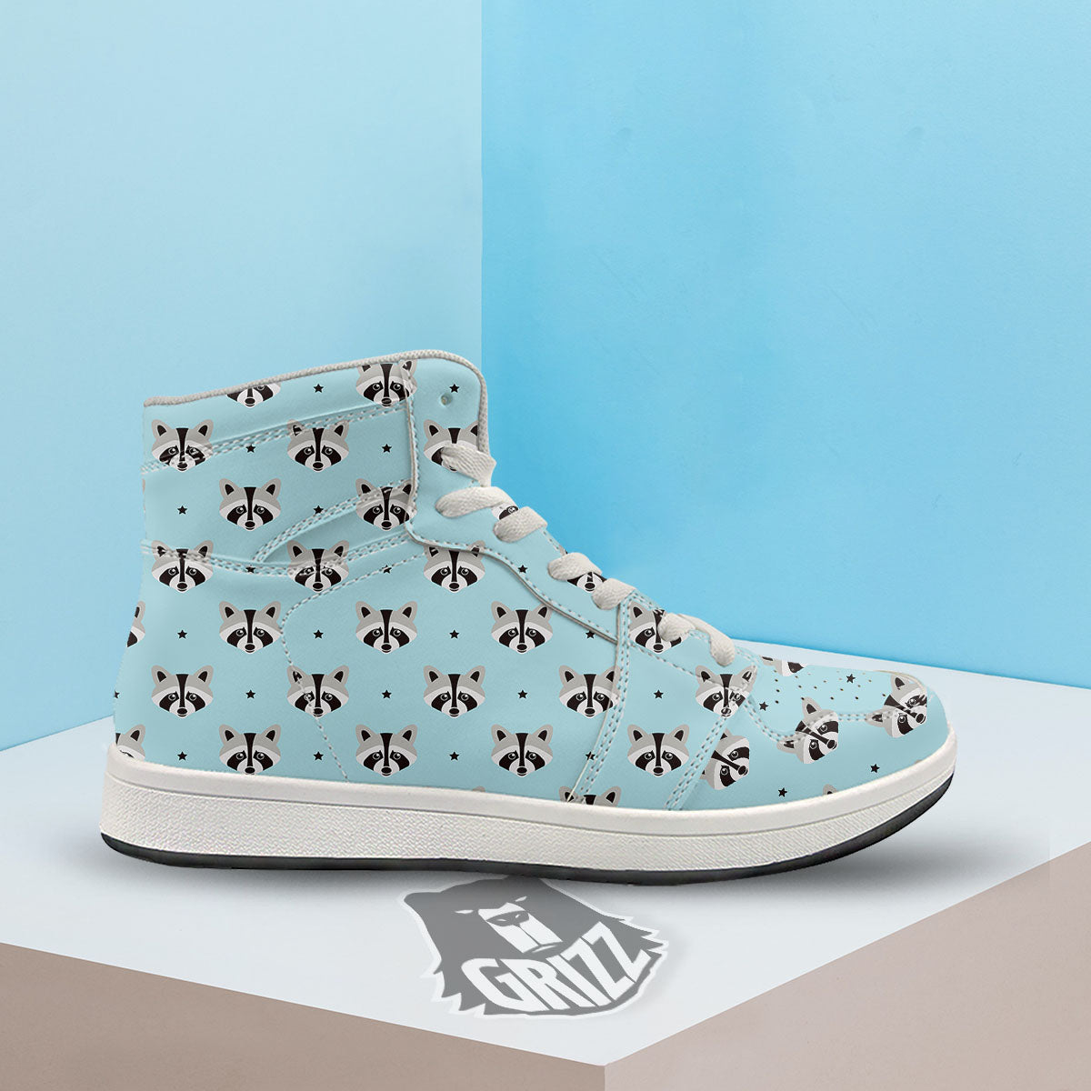 Raccoon Cartoon Print Pattern High Top Sneakers-grizzshop