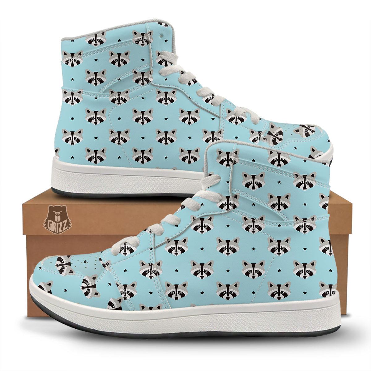Raccoon Cartoon Print Pattern High Top Sneakers-grizzshop