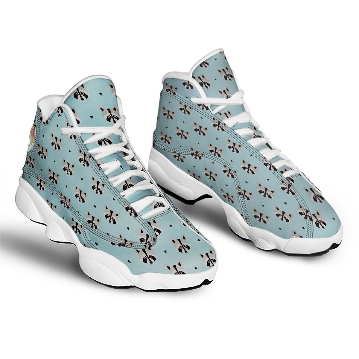 Raccoon Cartoon Print Pattern White Basketball Shoes-grizzshop