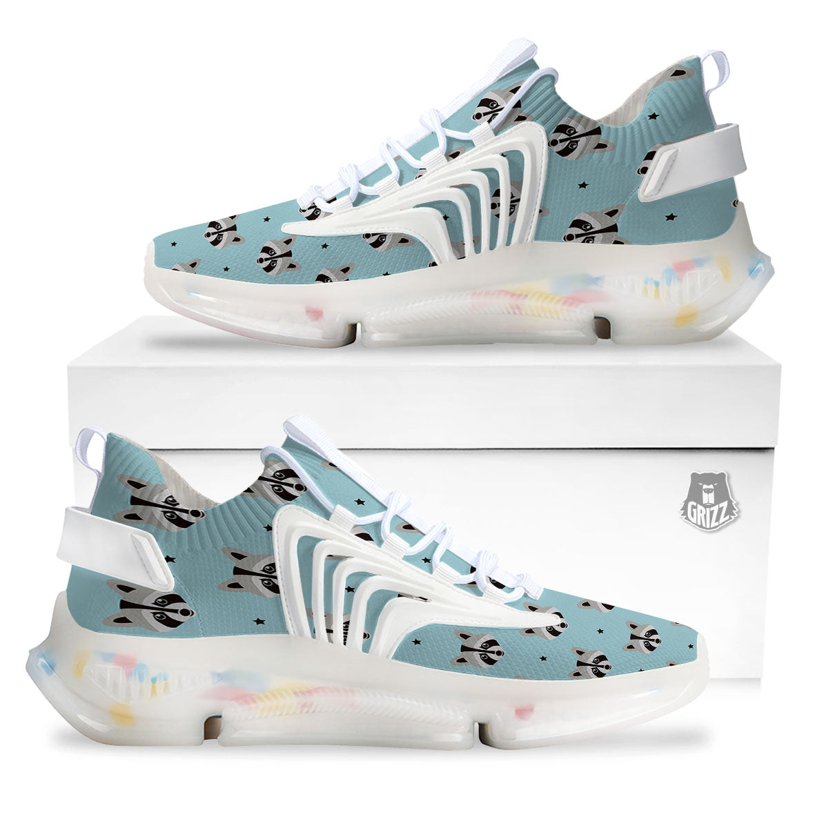 Raccoon Cartoon Print Pattern White Gym Shoes-grizzshop