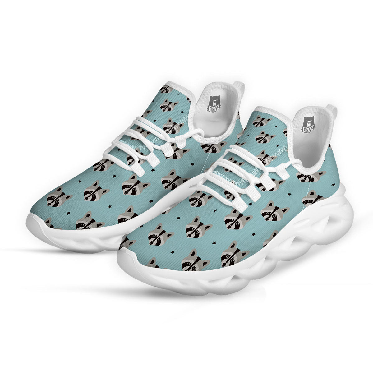 Raccoon Cartoon Print Pattern White Running Shoes-grizzshop