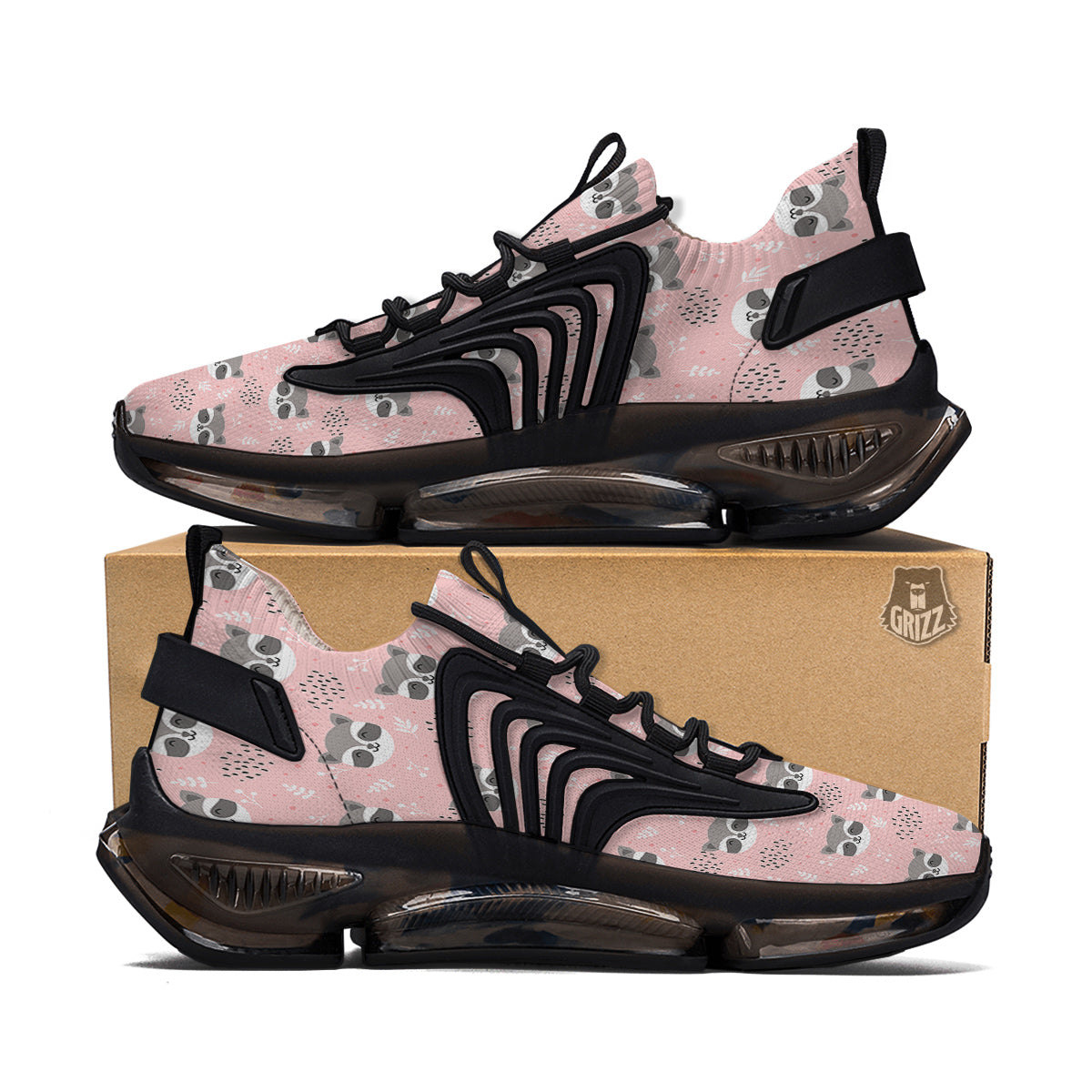 Raccoon Cute Print Pattern Black Gym Shoes-grizzshop