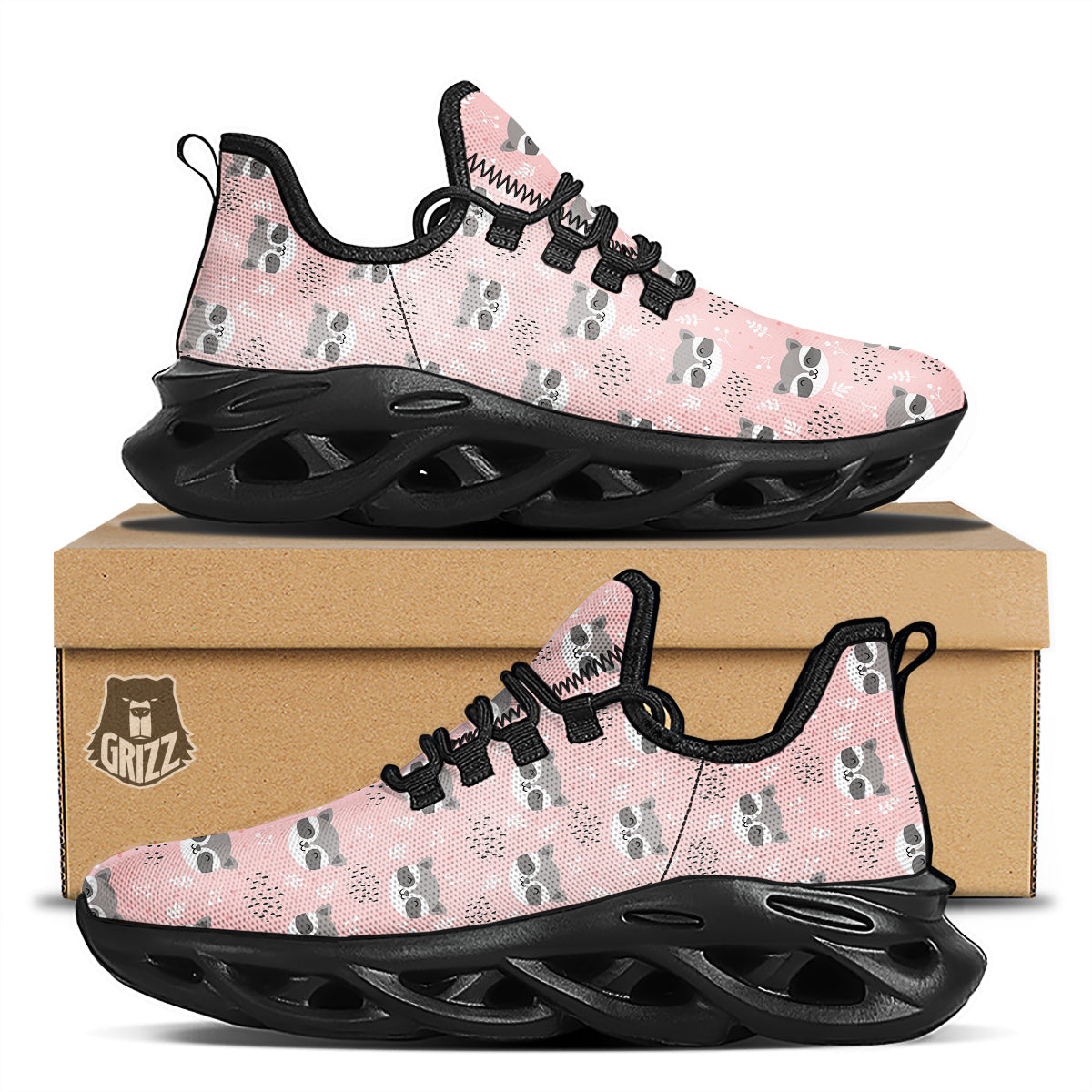 Raccoon Cute Print Pattern Black Running Shoes-grizzshop