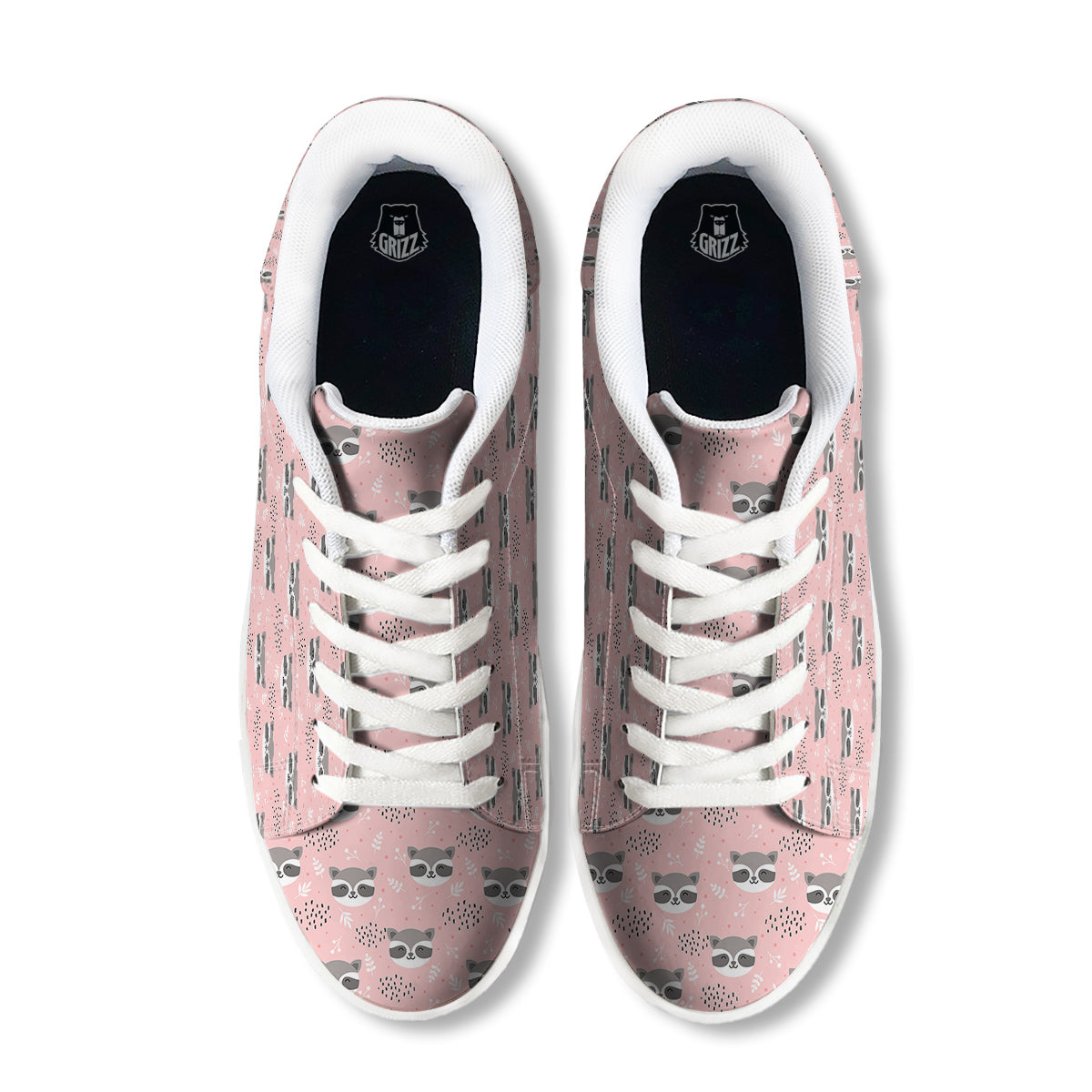 Raccoon Cute Print Pattern White Low Top Sneakers-grizzshop