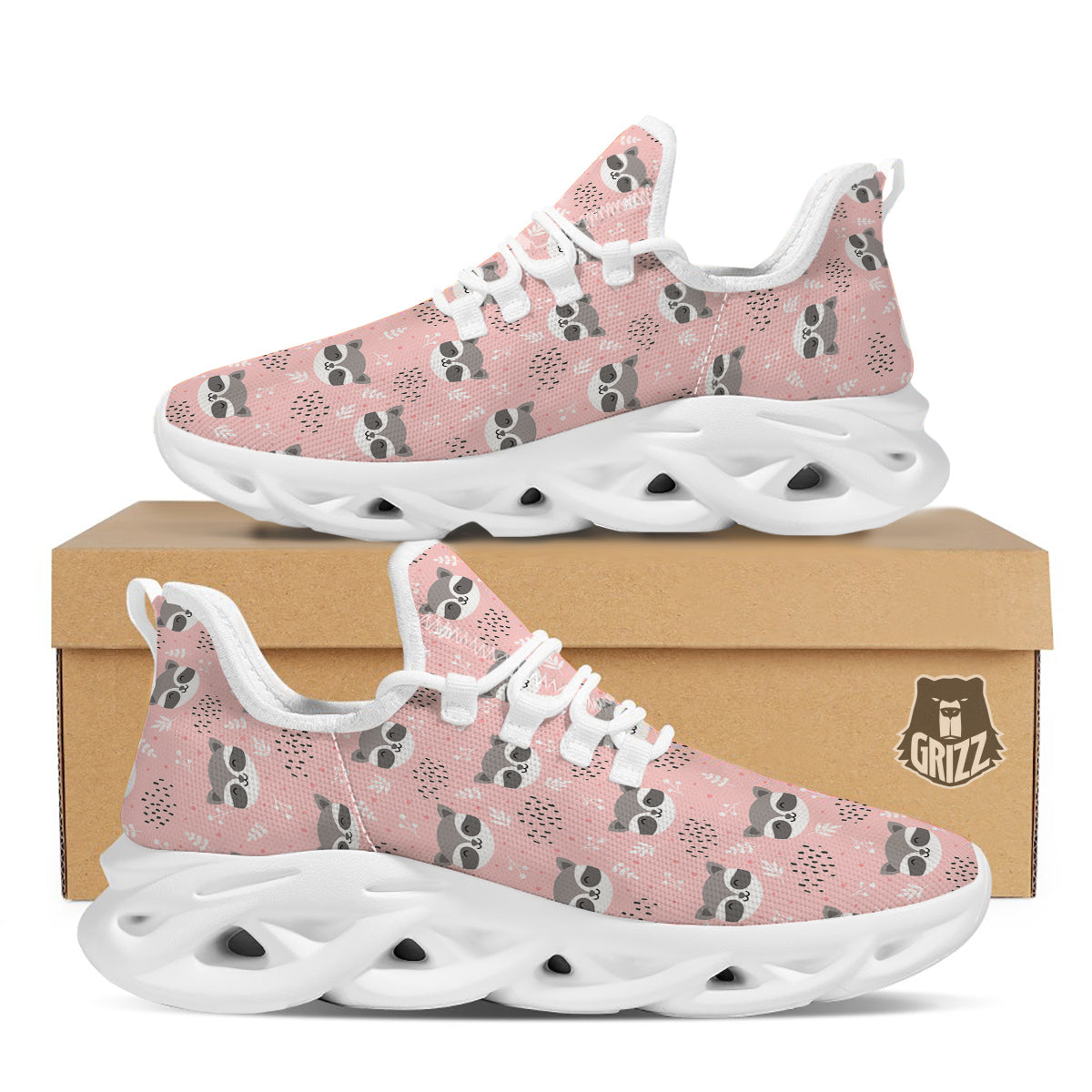 Raccoon Cute Print Pattern White Running Shoes-grizzshop