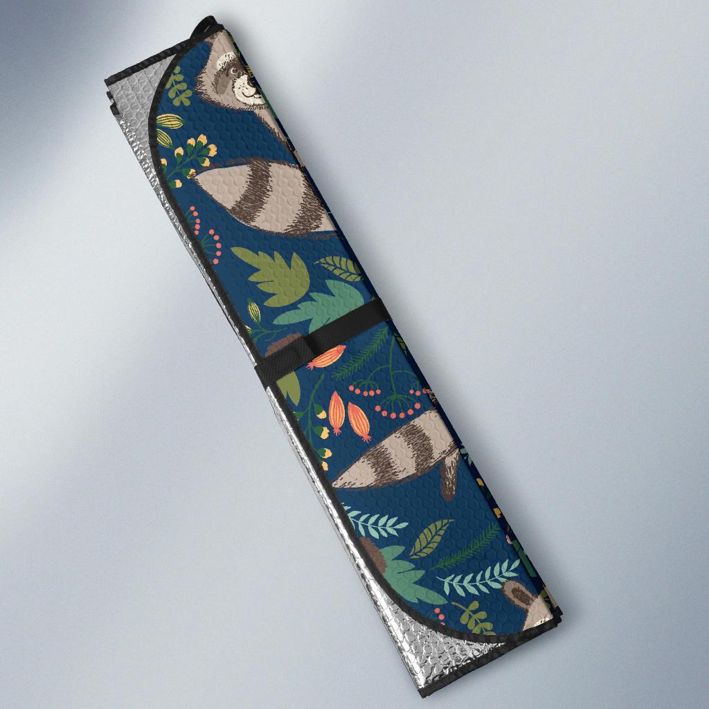 Raccoon Floral Pattern Print Car Sun Shade-grizzshop