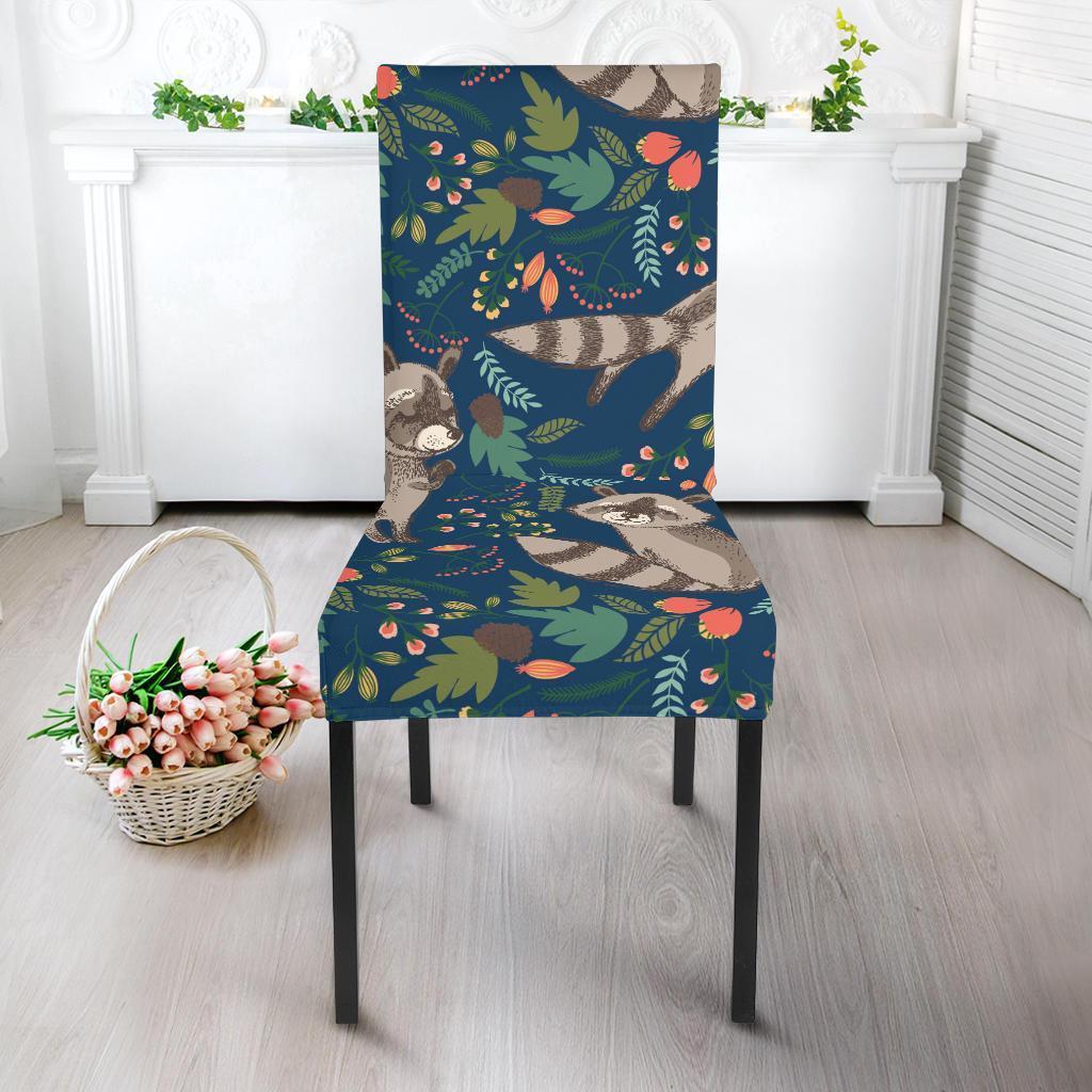 Raccoon Floral Pattern Print Chair Cover-grizzshop