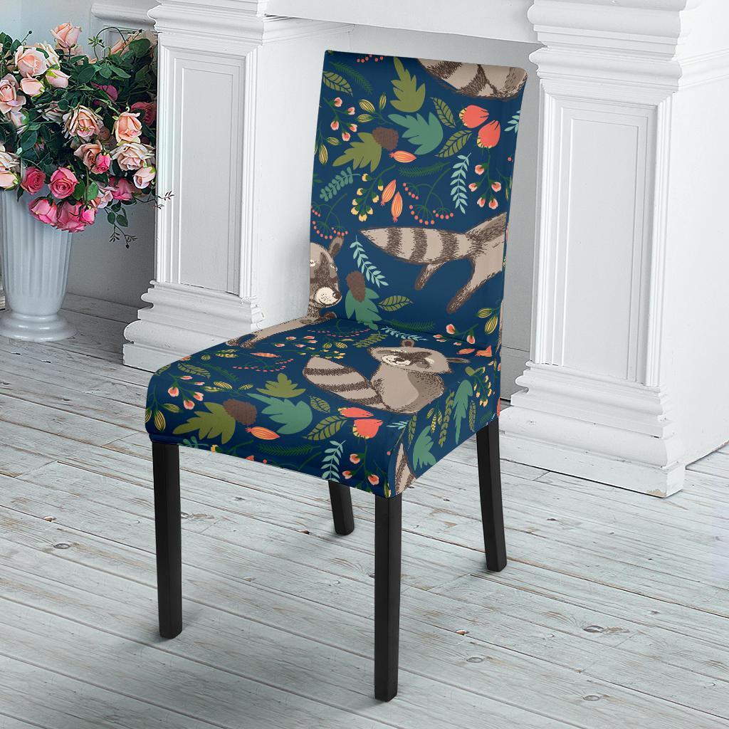 Raccoon Floral Pattern Print Chair Cover-grizzshop