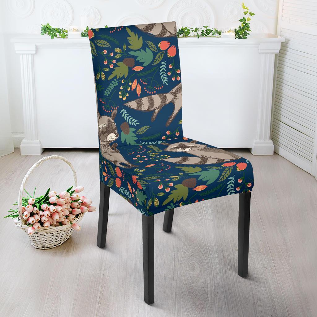 Raccoon Floral Pattern Print Chair Cover-grizzshop