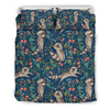 Raccoon Floral Pattern Print Duvet Cover Bedding Set-grizzshop