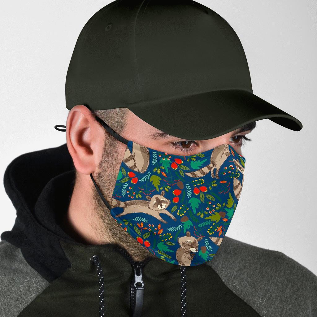 Raccoon Floral Pattern Print Face Mask-grizzshop