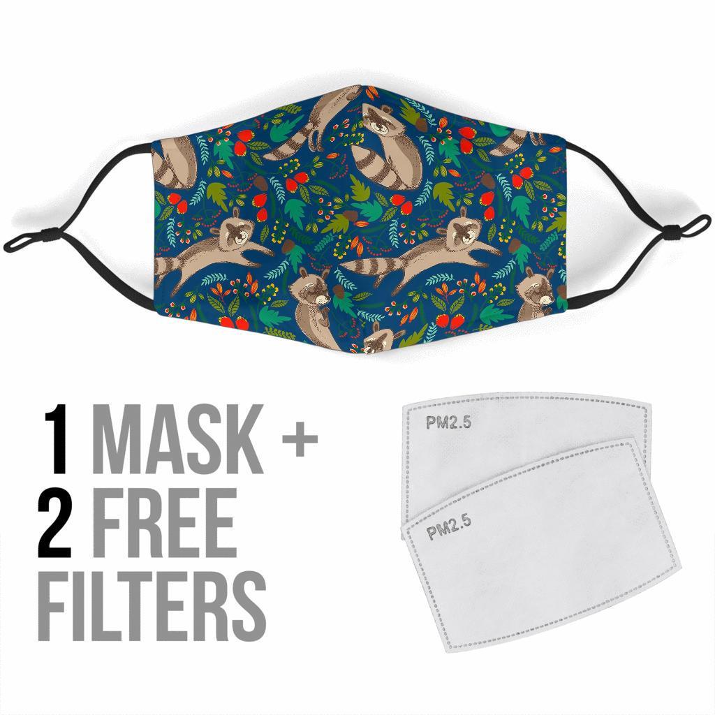 Raccoon Floral Pattern Print Face Mask-grizzshop