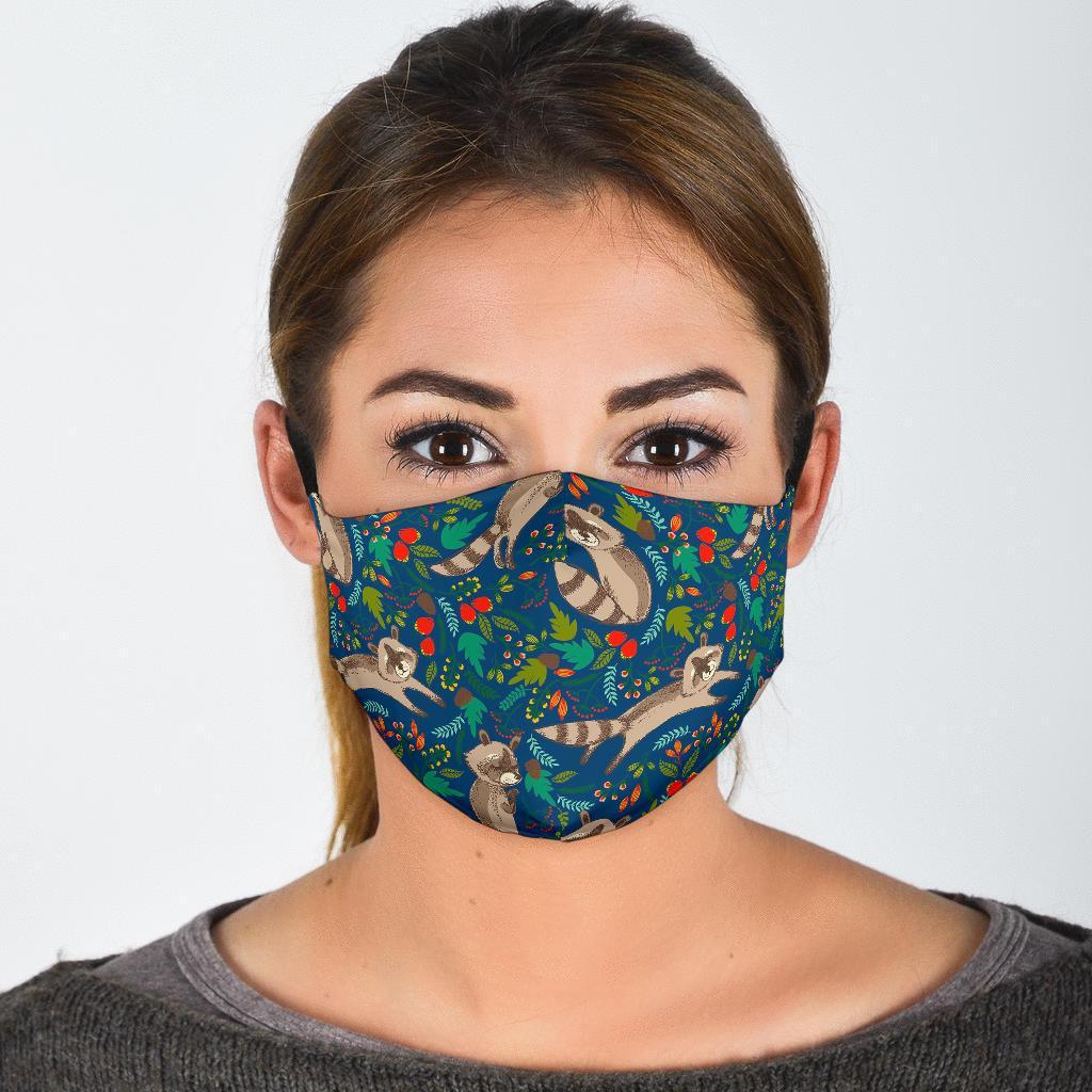 Raccoon Floral Pattern Print Face Mask-grizzshop