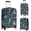 Raccoon Floral Pattern Print Luggage Cover Protector-grizzshop