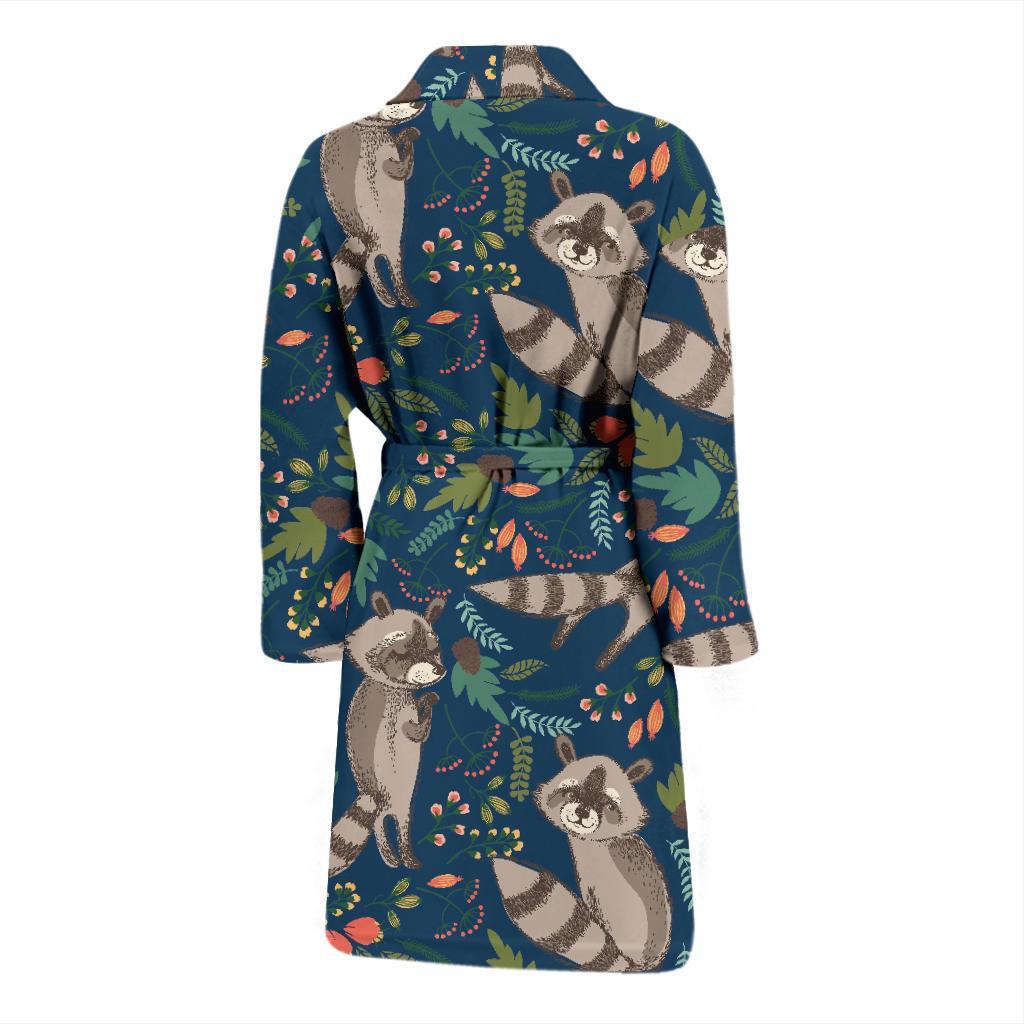 Raccoon Floral Pattern Print Men Long Robe-grizzshop