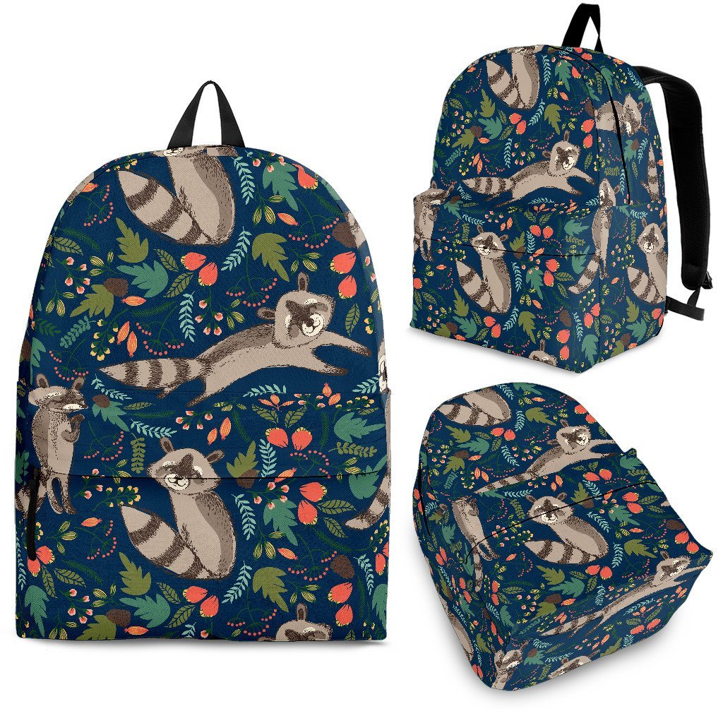 Raccoon Floral Pattern Print Premium Backpack-grizzshop