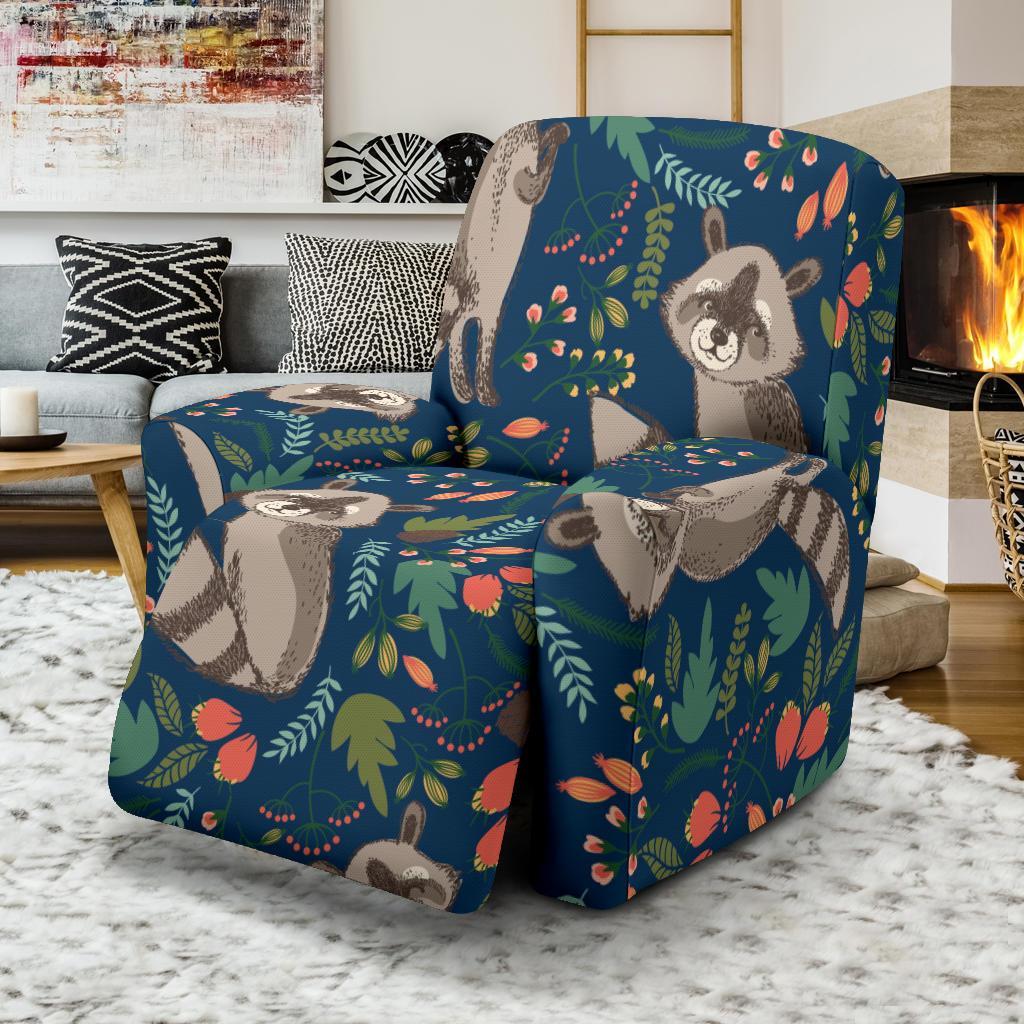 Raccoon Floral Pattern Print Recliner Cover-grizzshop