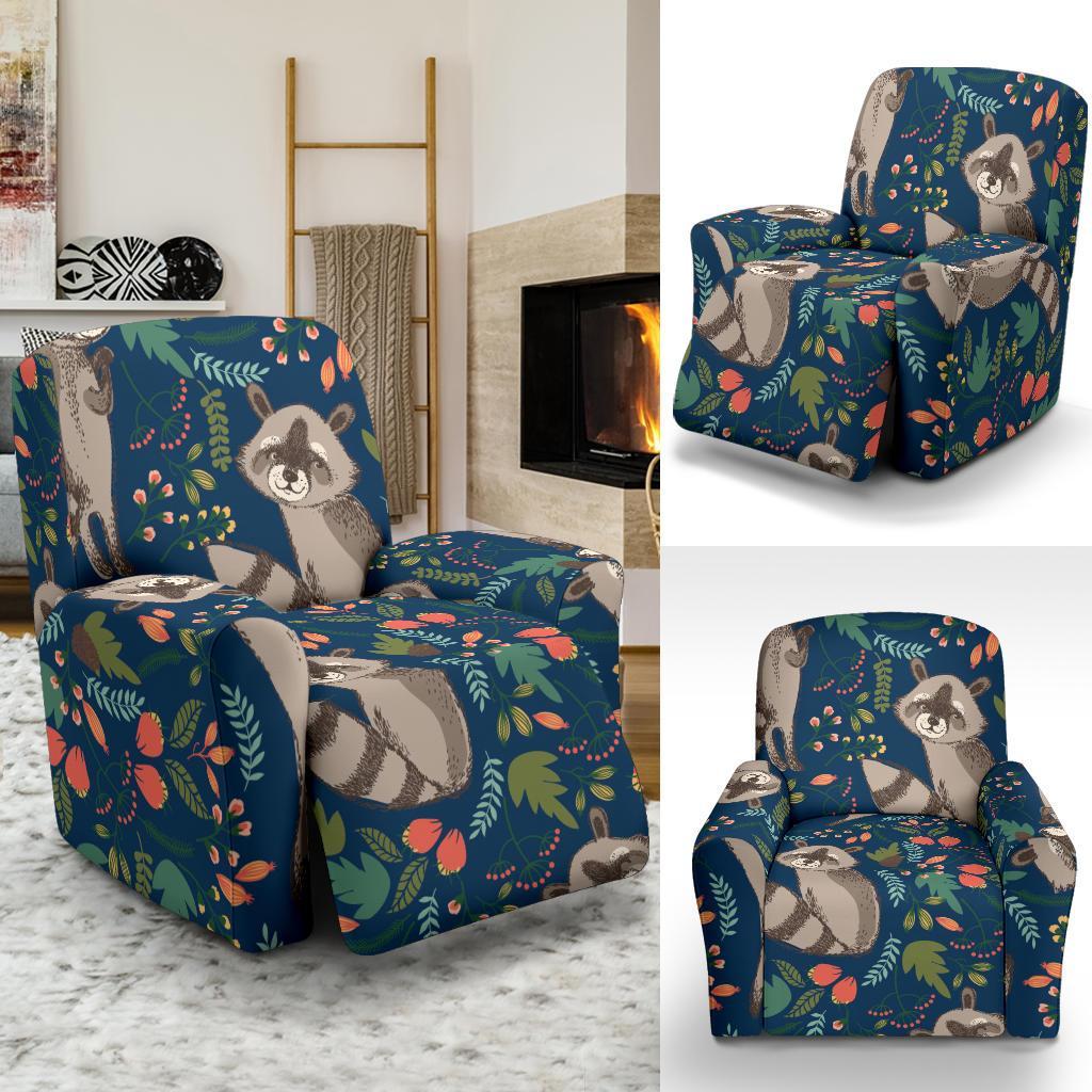 Raccoon Floral Pattern Print Recliner Cover-grizzshop