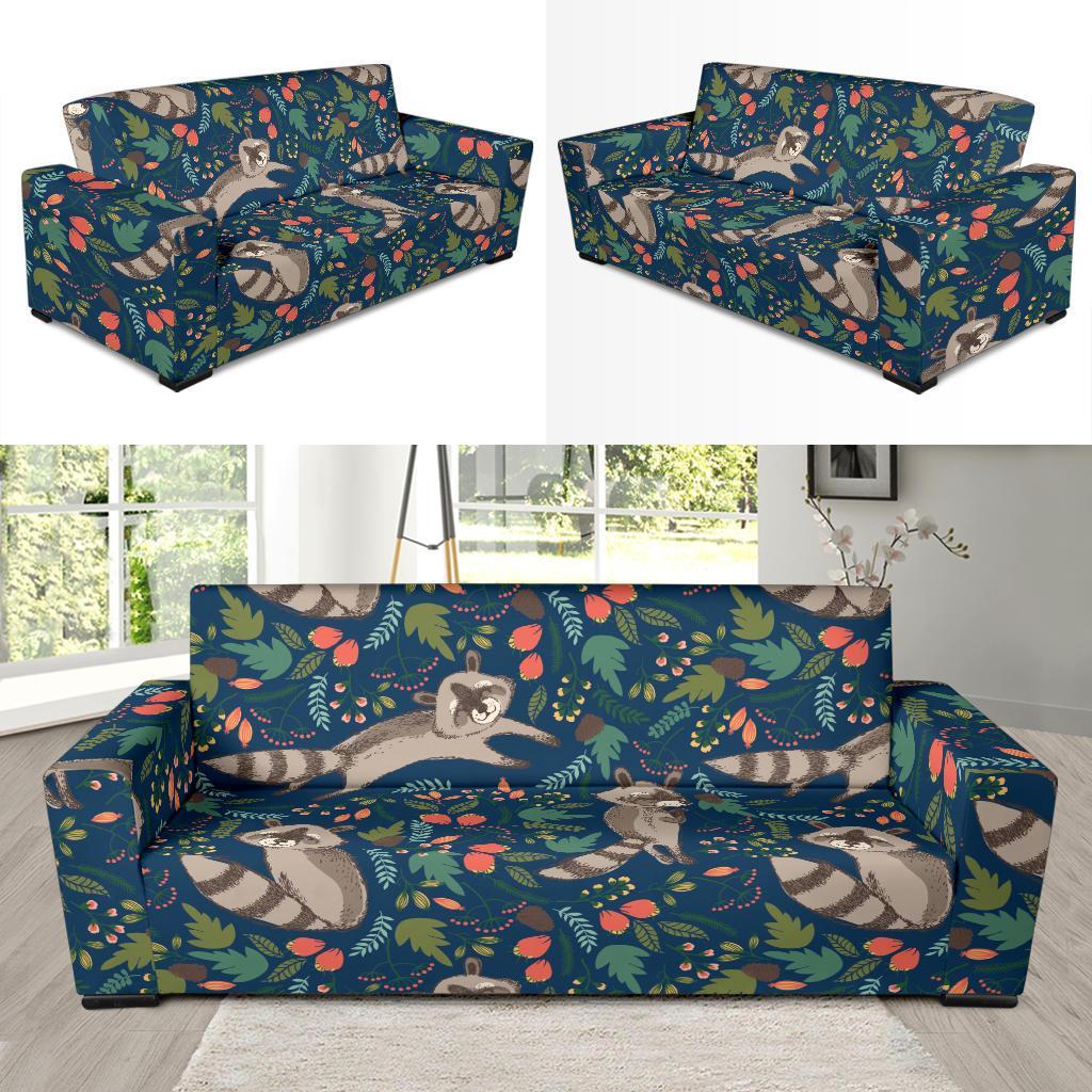 Raccoon Floral Pattern Print Sofa Covers-grizzshop