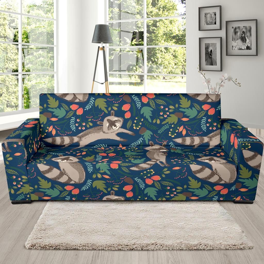 Raccoon Floral Pattern Print Sofa Covers-grizzshop