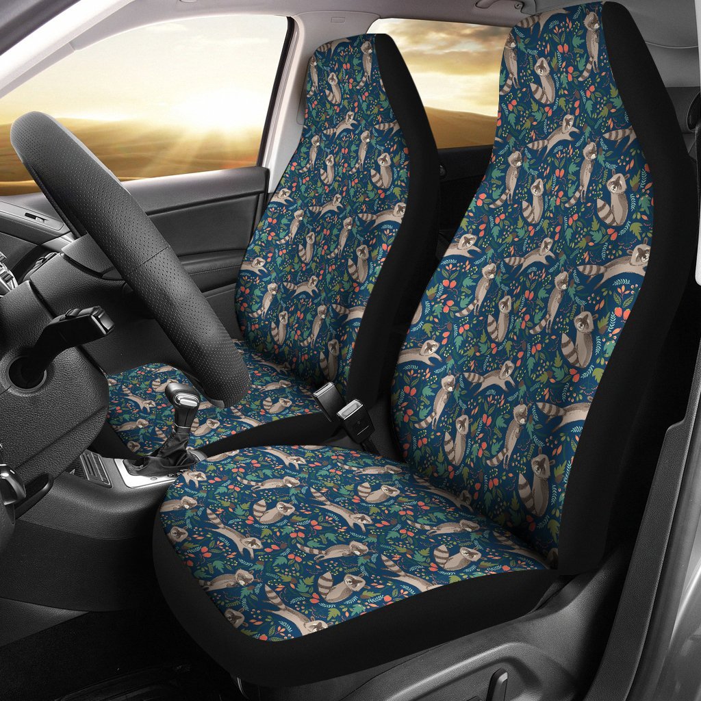 Raccoon Floral Pattern Print Universal Fit Car Seat Cove-grizzshop