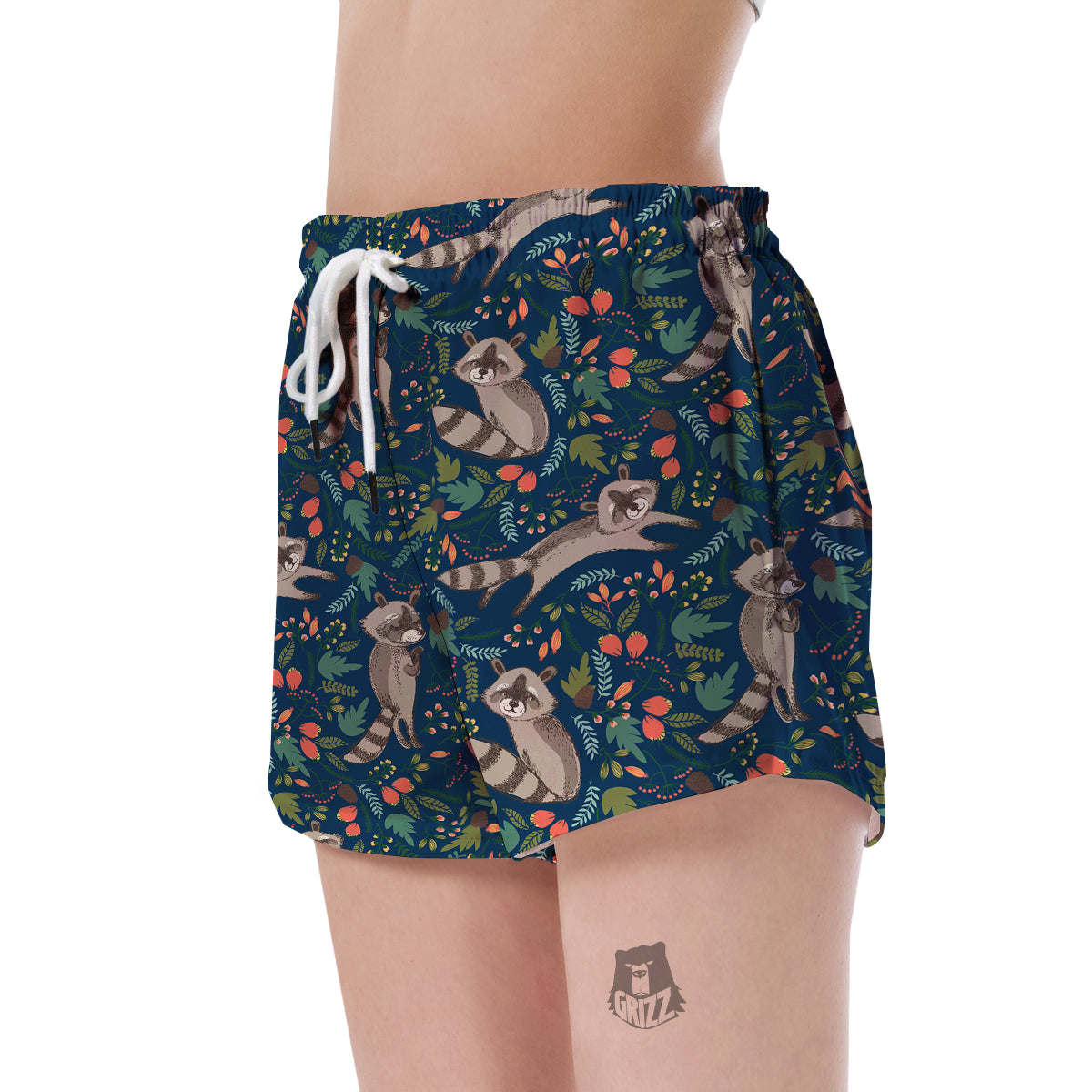 Raccoon Floral Pattern Print Women's Shorts-grizzshop