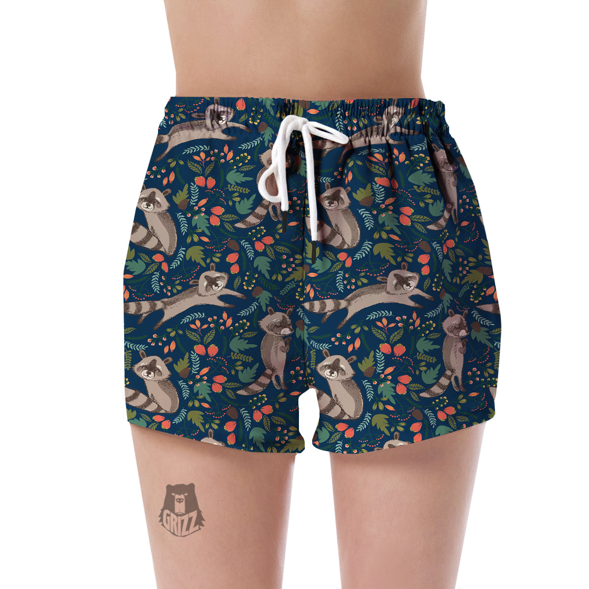 Raccoon Floral Pattern Print Women's Shorts-grizzshop